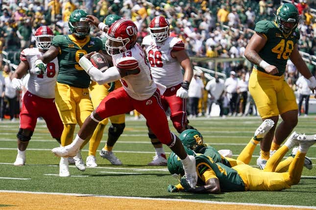 Sep 9, 2023; Waco, Texas, USA; Utah Utes quarterback Nate Johnson (13) carries the ball for a 11-yard touchdown against the Baylor Bears during the second half at McLane Stadium.