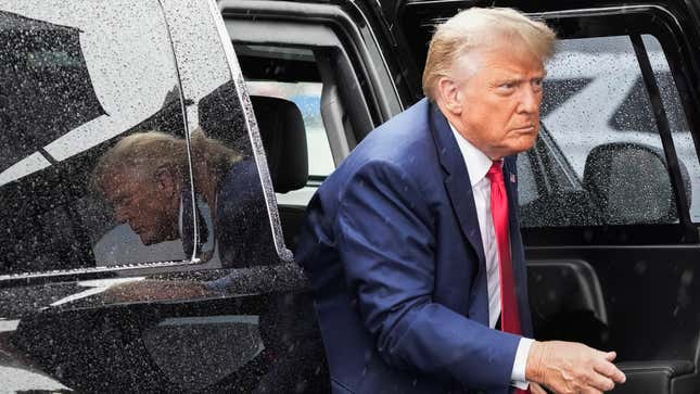 Former President Donald Trump arrives to board his plane at Ronald Reagan Washington National Airport, Aug. 3, 2023, in Arlington, Va., after facing a judge on federal conspiracy charges that allege he conspired to subvert the 2020 election.