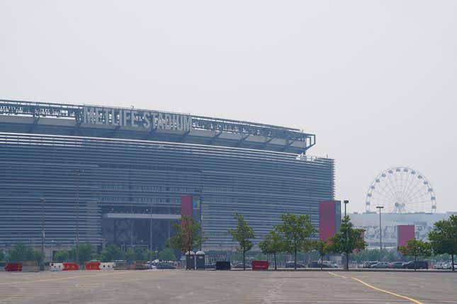 Hazy conditions from the wildfires in Canada are seen around MetLife Stadium after the New York Giants canceled their organized team activities (OTA&#39;s) due to air quality issues on Thursday, June 8, 2023, in East Rutherford.