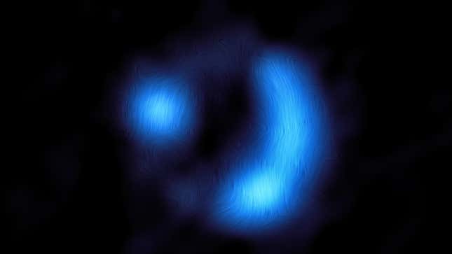 Polarised light from dust grains in the ancient galaxy 9io9 revealed its magnetic field.
