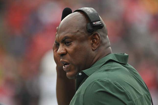 Oct 1, 2022; College Park, Maryland, USA; Michigan State Spartans head coach Mel Tucker reacts during the first half against the Maryland Terrapins  at Capital One Field at Maryland Stadium.