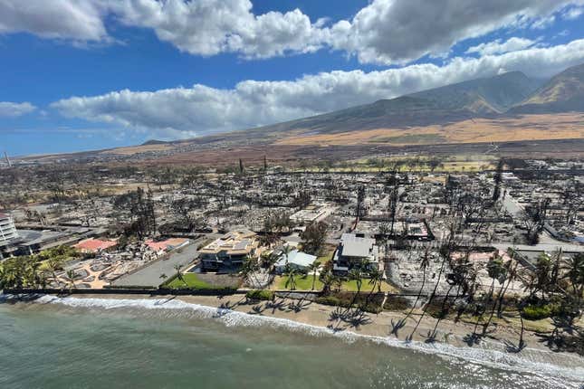 Burnt areas in Lahaina on the Maui island, Hawaii, Friday, August. 11, 2023, following a wildfire. 