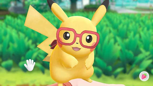 Pikachu is seen wearing red glasses like a little king.