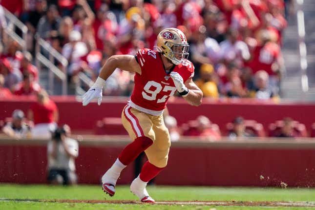 September 22, 2019; Santa Clara, CA, USA; San Francisco 49ers defensive end Nick Bosa (97) during the second quarter against the Pittsburgh Steelers at Levi&#39;s Stadium.