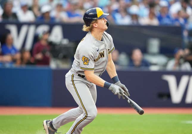 Joey Wiemer doubles in first MLB at bat with Brewers