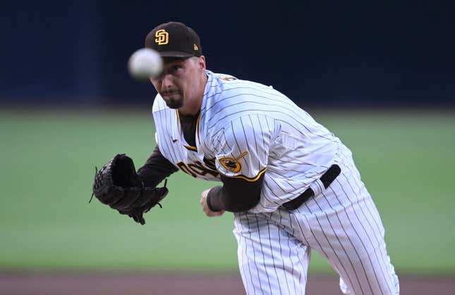 Jul 8, 2023; San Diego, California, USA; San Diego Padres starting pitcher Blake Snell (4) throws a pitch against the New York Mets during the first inning at Petco Park.
