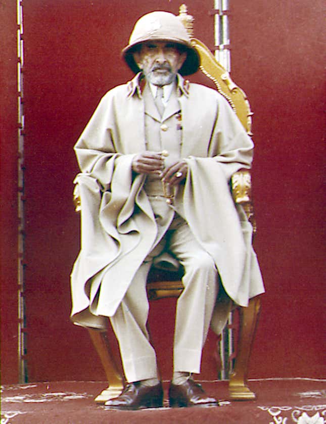 Haile Selassie, emperor of Ethiopia, attends a ceremony, March 02, 1974, to mark the battle of Adowa at St. George cathedral in Addis Ababa. The occasion marked the 78th. anniversary of a victory over Italian forces. The emperors public appearance followed a revolt by some units of Ethiopias armed forces.