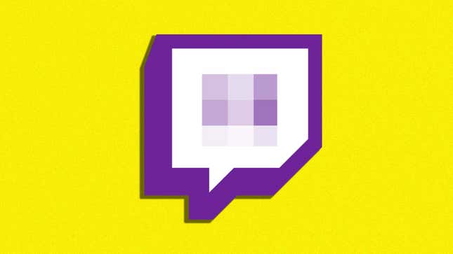 An image of a slightly blurred Twitch logo set against a Kotaku Dot Com yellow background.