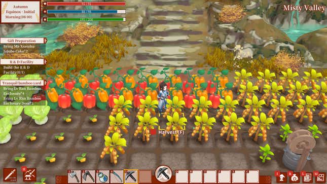 The player surveys soybean and bell pepper crops.