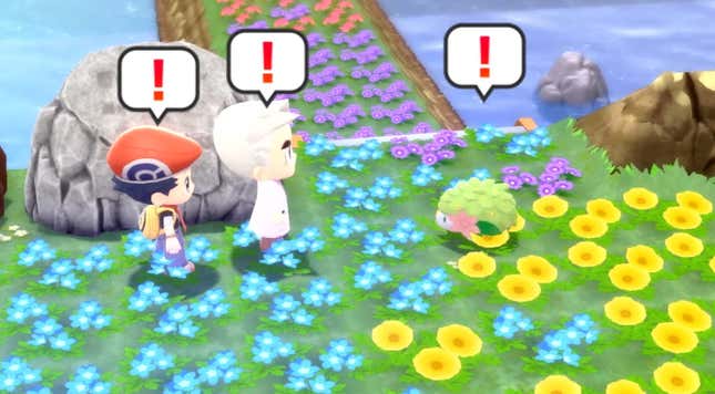 Characters exhibit exclaim when a wild Pokémon appears in BDSP.