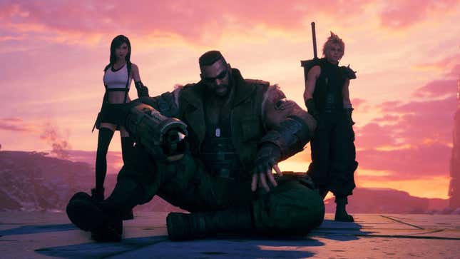 FFVII Remake Intergrade's Barret sits on the ground in disappointment.  