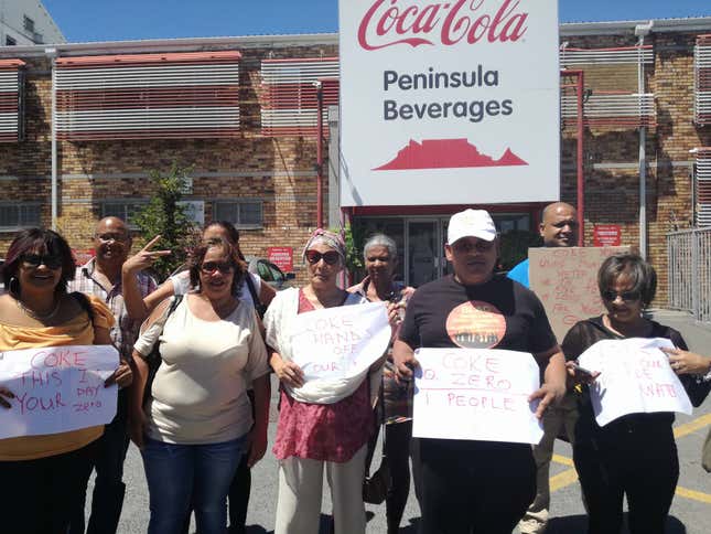 Protestors outside Coca Cola bottlers Peninsula Beverages