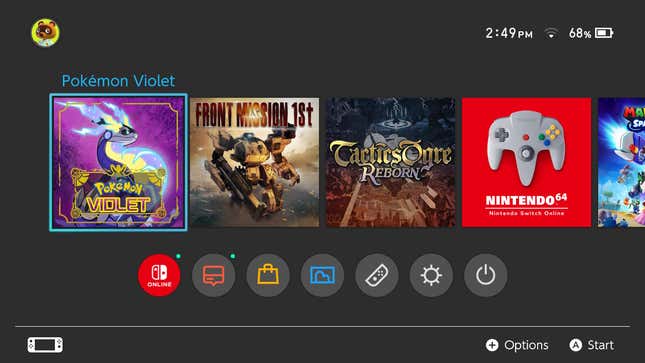 A screenshot shows a barebones Switch home screen.