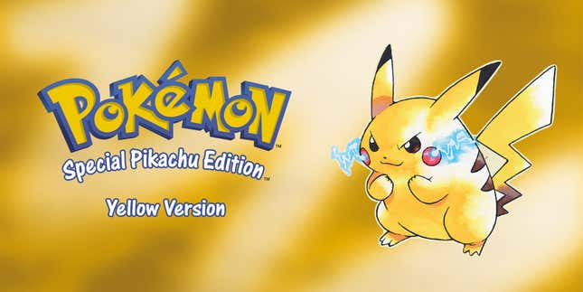 Pikachu is seen next to the logo for Pokemon Yellow.