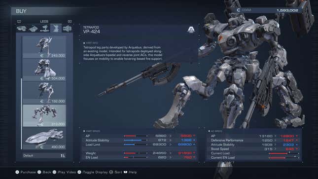 A screenshot shows different leg options.