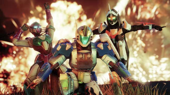Destiny Guardians dressed up as Gundam mechs pose for Festival of the Lost.