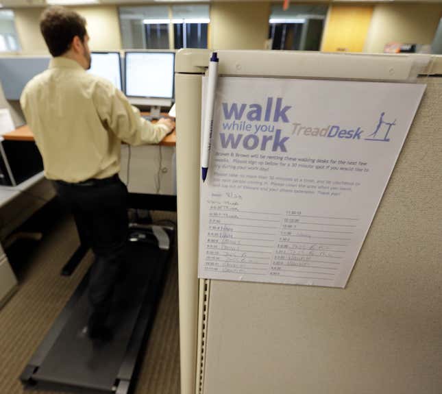 Treadmill desks can keep you up and moving.