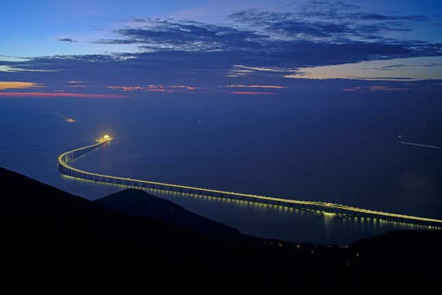 A twilight view of the bridge.