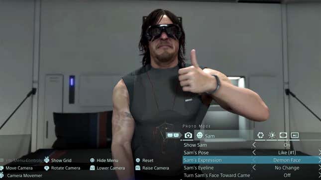 Death Stranding’s Sam Porter Bridges gives the camera the thumbs up. 