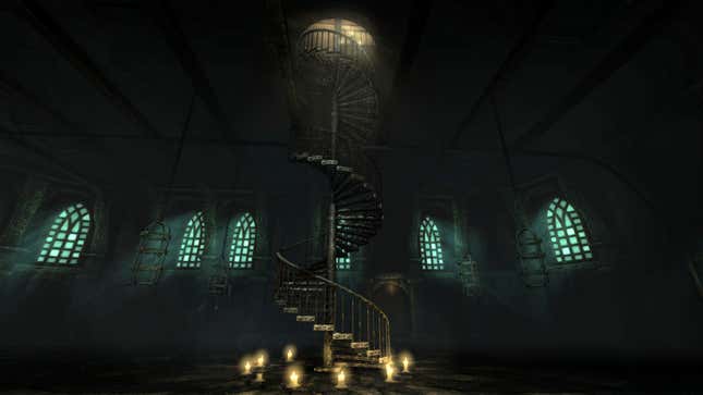A spiral staircase in the game Amnesia.