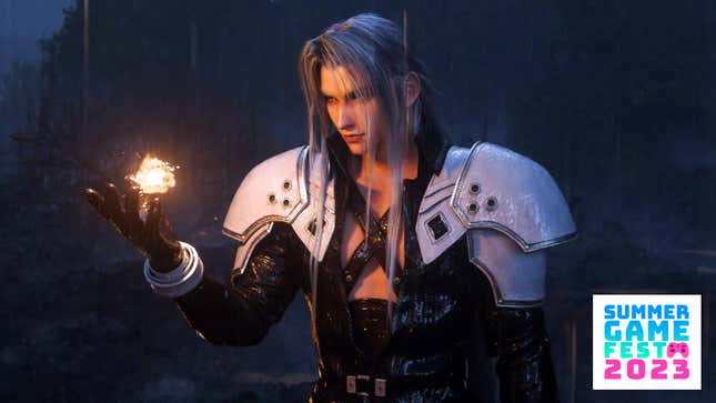 Sephiroth conjures flame with his hand in Final Fantasy VII Rebirth.