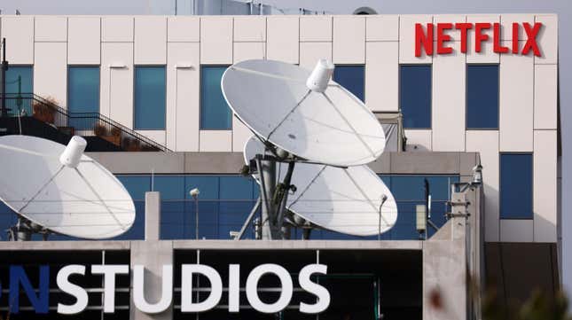 The Netflix logo is displayed at Netflix’s Los Angeles headquarters on October 07, 2021 in Los Angeles, California.
