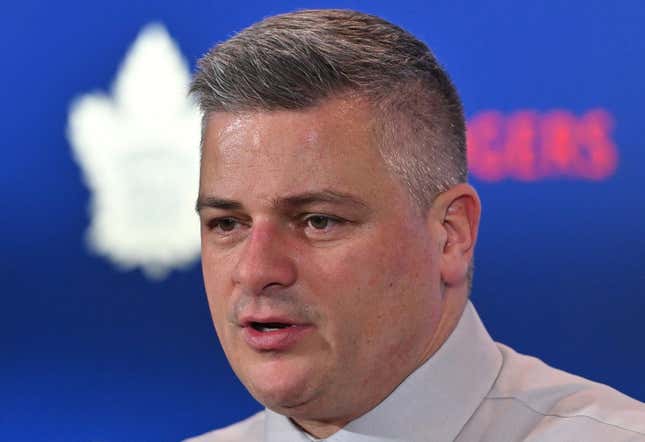 Dec 13, 2022; Toronto, Ontario, CAN;  Toronto Maple Leafs head coach Sheldon Keefe speaks to the media after a win over the Anaheim Ducks at Scotiabank Arena.