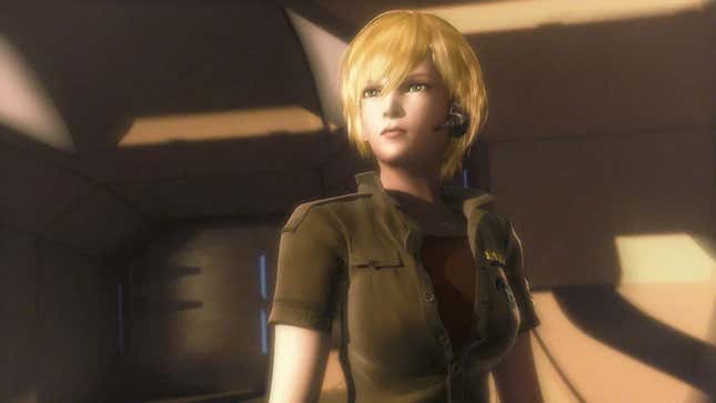 Samus is seen looking at the sun in a brown uniform.