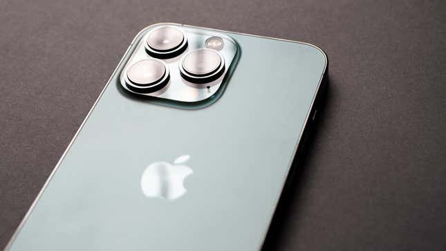 An iPhone 13 Pro on a table with the camera bump visible