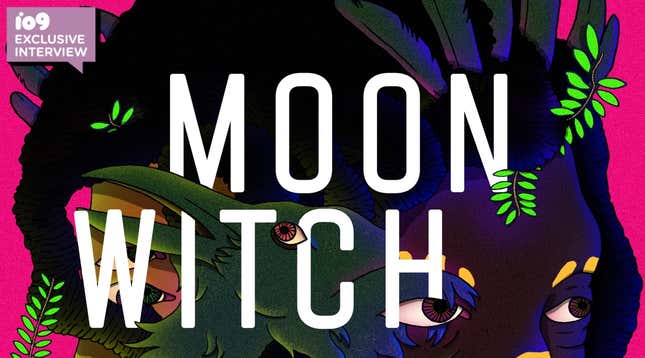 A crop of the colorful cover for Moon Witch, Spider King by Marlon James features a woman's eyes..