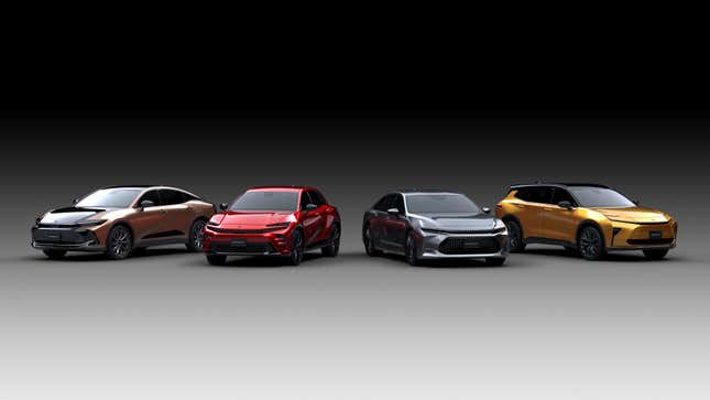 From left to right: Crown Crossover Type, Crown Sport Type, Crown Sedan Type, and Crown Estate Type. This is the full lineup of Crown variants that will go on sale in Japan.