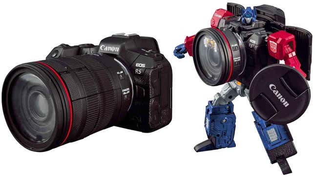 A Canon DSLR that transforms into an Optimus Prime figure.