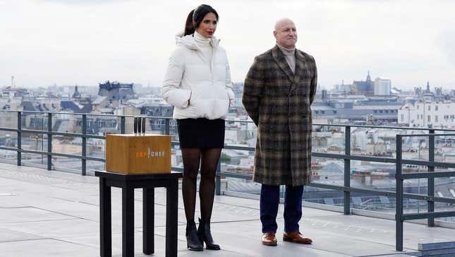 Padma Lakshmi and Tom Colicchio in the Top Chef season 20 finale