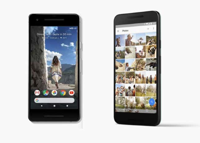 The Pixel 2, left, looks like the successor of the Nexus 5X.