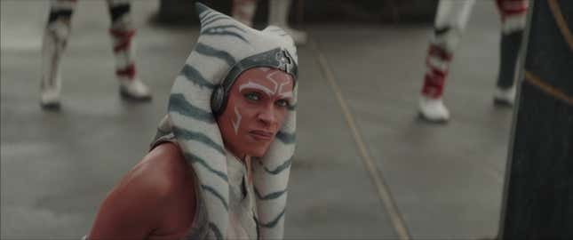 Ahsoka Tano looks angry.