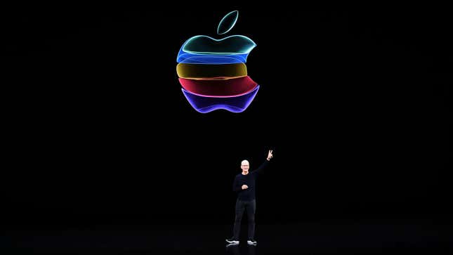 Apple CEO Tim Cook speaks onstage during a product launch event at Apple’s headquarters in Cupertino, California on September 10, 2019. 