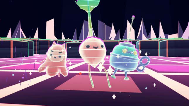 Sparkling fantasy creatures dance in the game Ooblets.