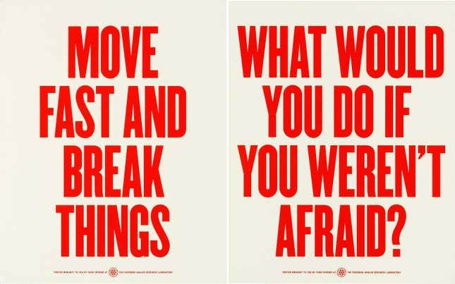 Image for article titled Facebook’s handmade internal “propaganda” posters are now for sale