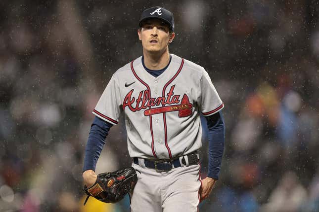 Apr 28, 2023; New York City, New York, USA; Atlanta Braves starting pitcher Max Fried (54) walks off the field after the bottom of the fourth inning against the New York Mets at Citi Field.