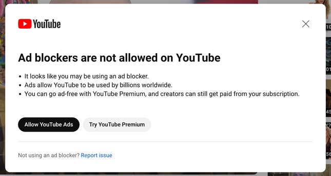 YouTube steigert die Lautstärke stetig, sagt aber, dass der Werbeblocker wegfallen sollte