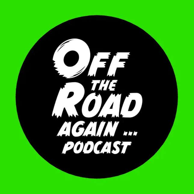The green and black logo for the Off the Road Again podcast. 