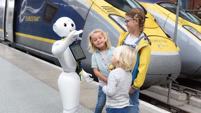 Pepper the robot meets Eurostar customers at St Pancras International station in London, England on October 23, 2018.