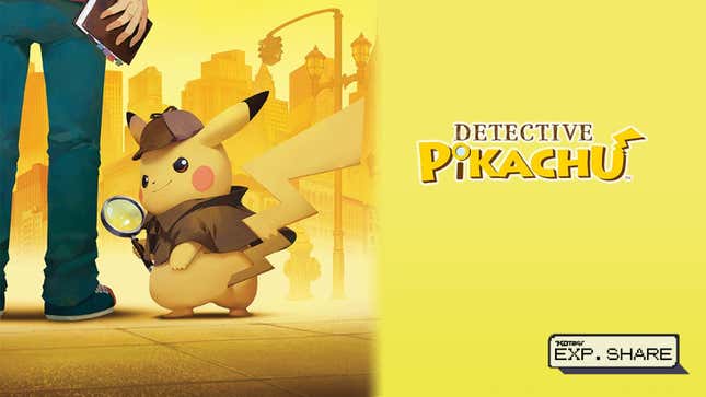 Pikachu is seen standing next to Tim wearing a hat and cloak while holding a magnifying glass.