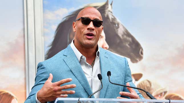 Dwayne Johnson speaks at Kevin Hart’s Hand and Footprints ceremony in Hollywood, California on December 10, 2019.