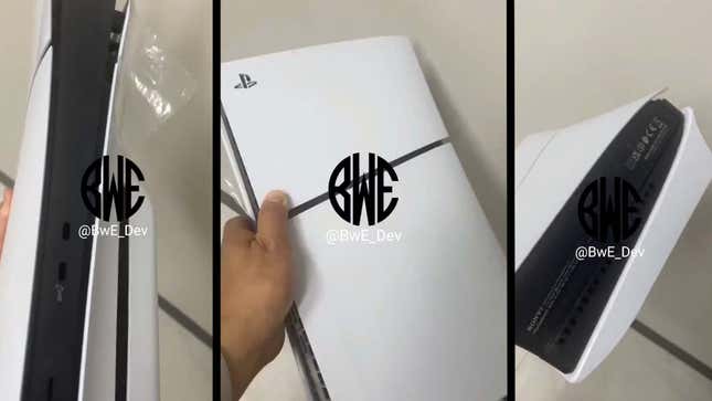 A collage shows screenshots from the leaked PS5 Slim video. 