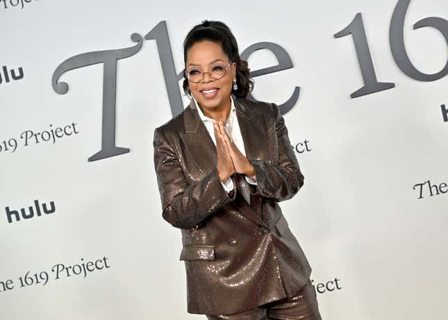 LOS ANGELES, CALIFORNIA - JANUARY 26: Oprah Winfrey attends the Los Angeles Red Carpet Premiere Event for Hulu’s “The 1619 Project” at Academy Museum of Motion Pictures on January 26, 2023 in Los Angeles, California. 