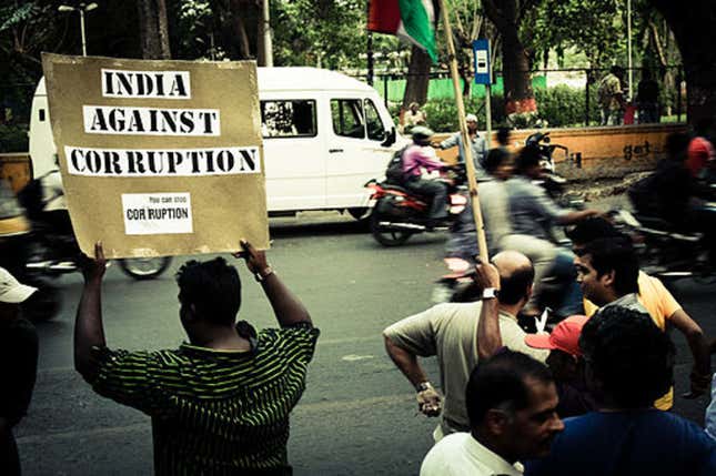 Protesters during an anti-graft march, Pune, 2011.