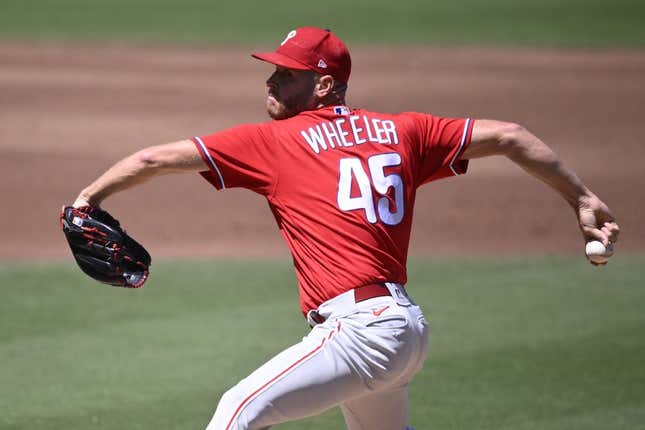 Sep 6, 2023; San Diego, California, USA; Philadelphia Phillies starting pitcher Zack Wheeler (45) throws a pitch against the San Diego Padres during the first inning at Petco Park.