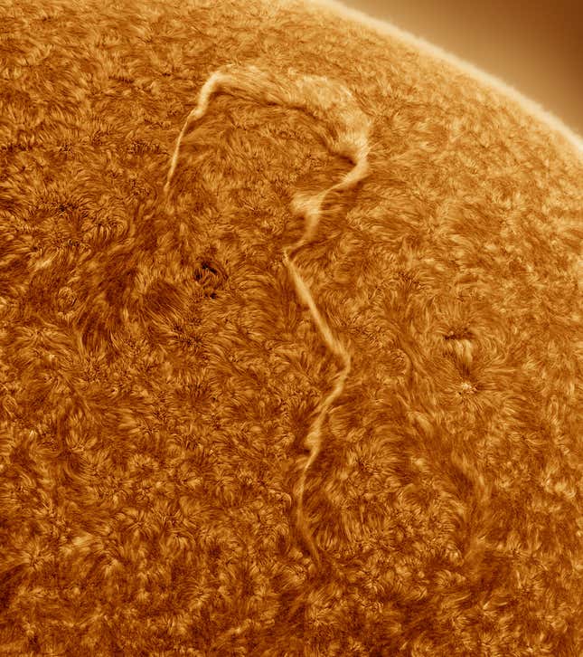 A filament arcing across the Sun's surface.