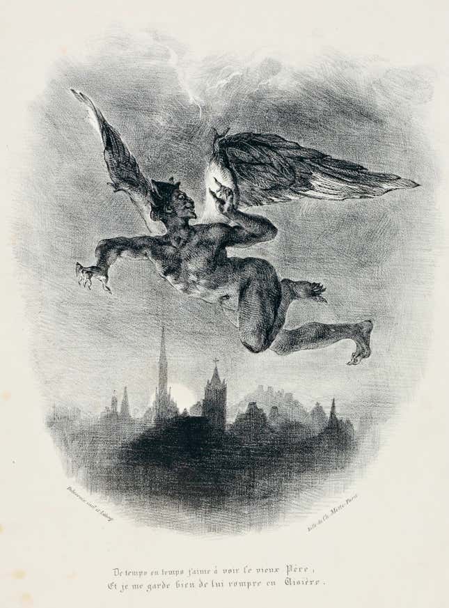 Eugene Delacroix, “Mephistopheles Flying over the City” (1828).